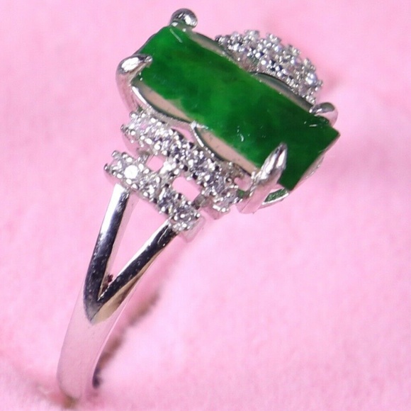 925 Silver Cert'd Icy Green 100% Natural A Jade jadeite Adjustable Ring 戒指 - Picture 2 of 8